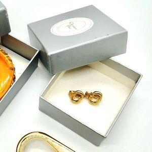 Vintage NIB Christian Dior Classic CD Logo Monogram Mini Gold Clip-On Earrings